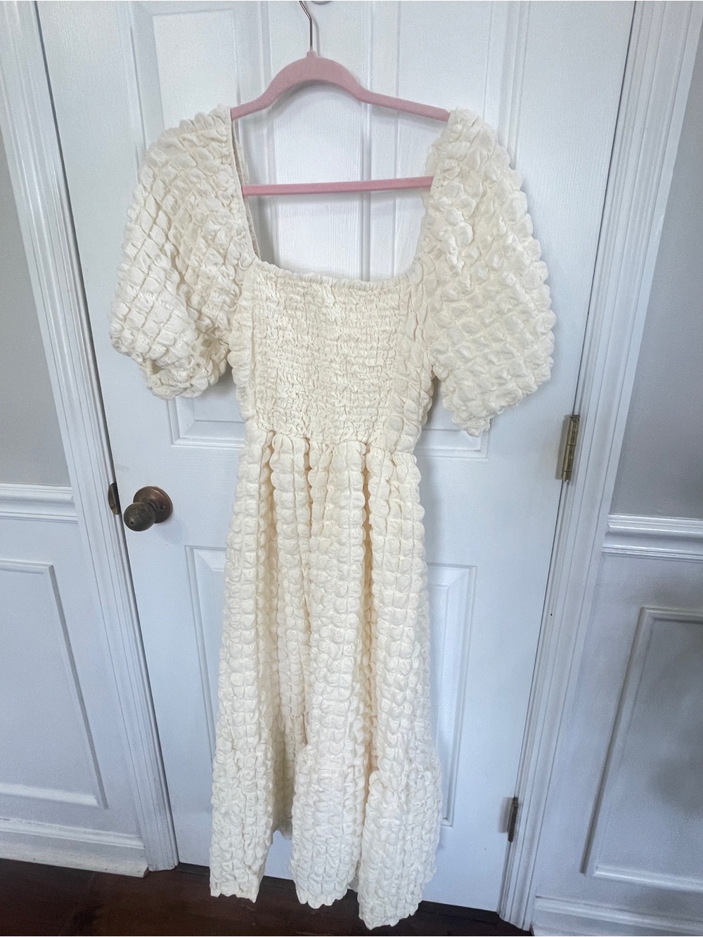 And The Why  Small Ivory Dress  Bubble  Puff Sleeve Peasant Midi   Cottagecore - Picture 3 of 7